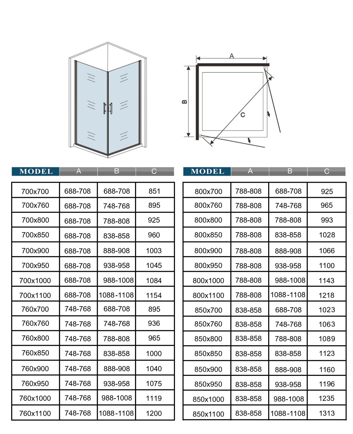 Mamparas de Ducha Angular Doble Puerta Abatible Antical Cristal 6mm