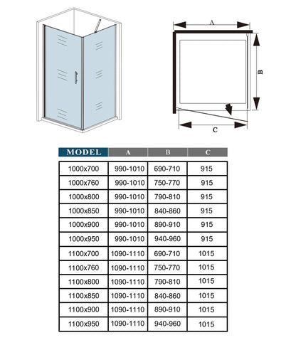 Cabina de Ducha Puerta Abatible 185/195 CM Panel con Barra de 45 CM, Cristal Transparente 6 MM Antical Easy-Clean