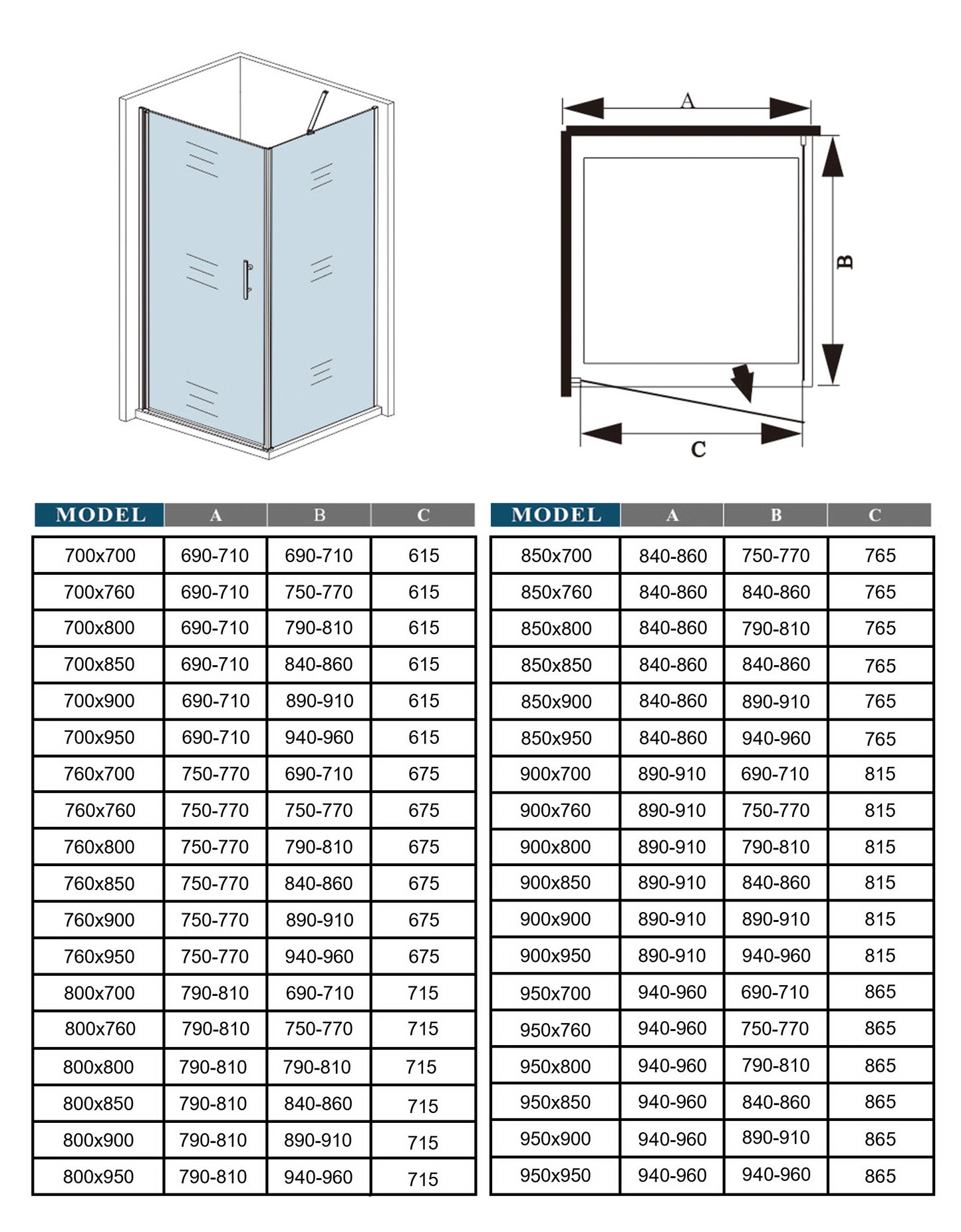 Cabina de Ducha Puerta Abatible 185/195 CM Panel con Barra de 45 CM, Cristal Transparente 6 MM Antical Easy-Clean