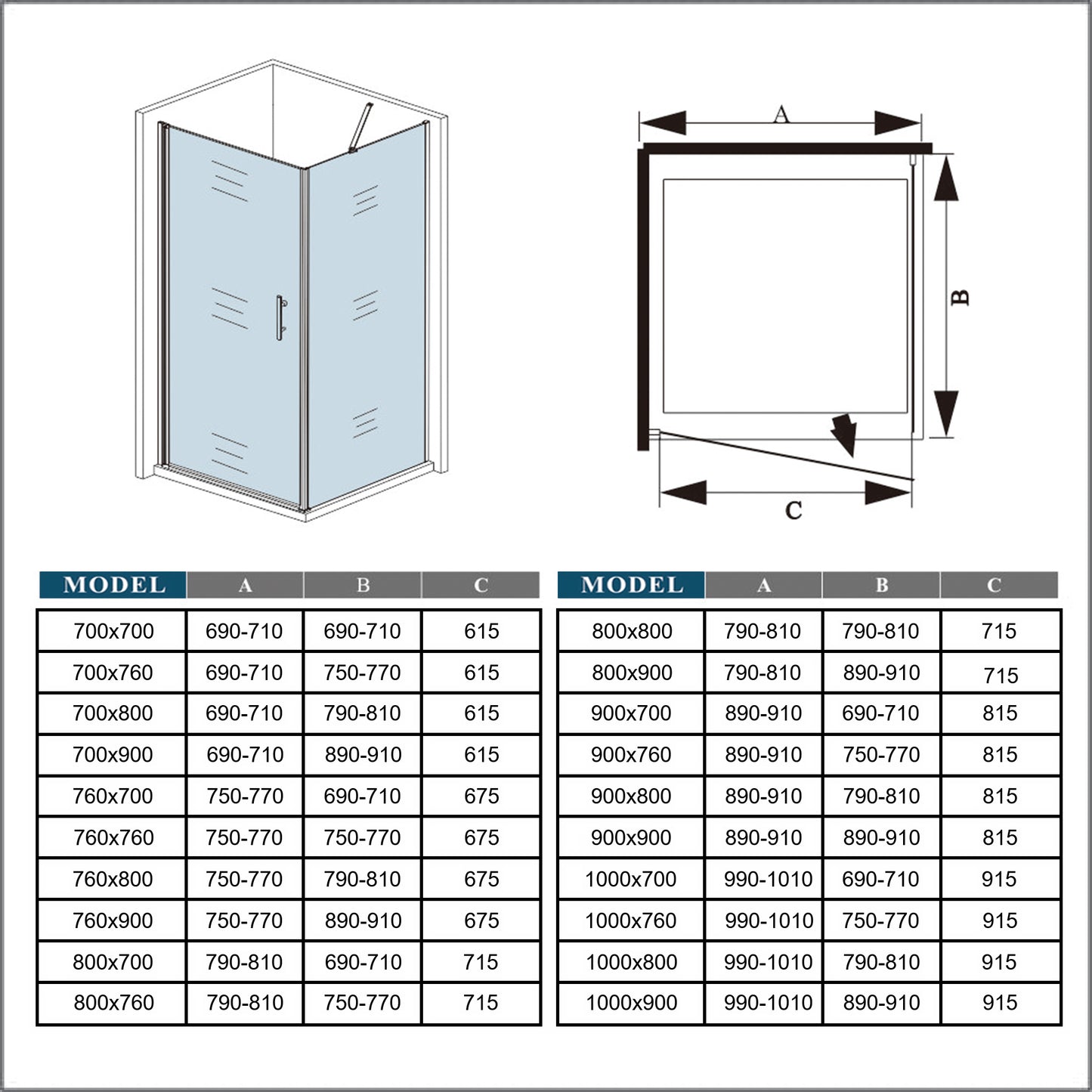 Cabina de Ducha Puerta Abatible 195 CM Panel con Barra de 50 CM, Cristal Transparente 6 MM Antical Easy-Clean