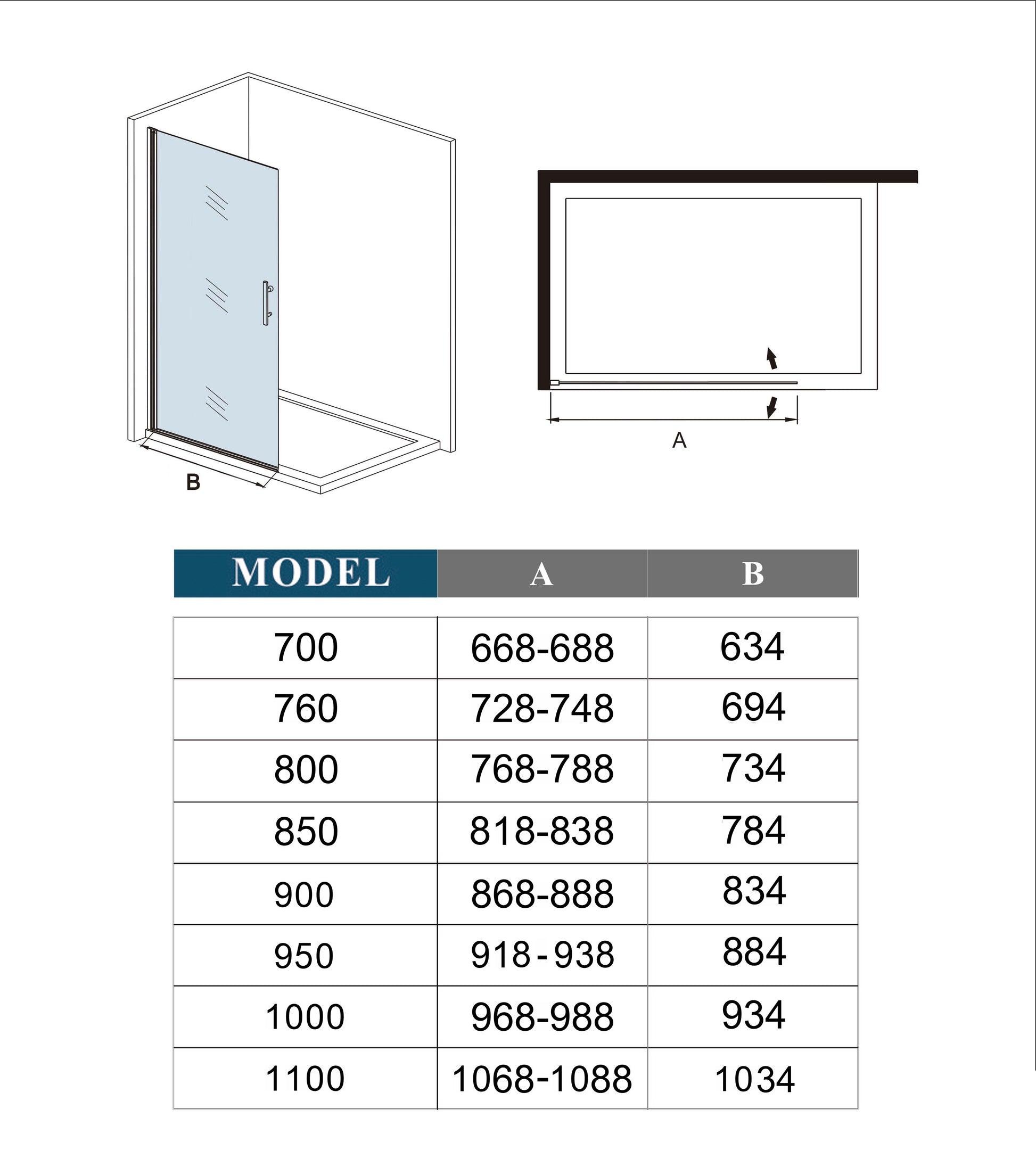 Walk in 1 hojas Abatible 6mm vidrio templado con tratamiento antical