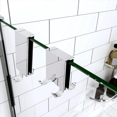 AICA gancho/colgador mural de ducha doble Vieste,soporte toallas pared ,acero inoxidable para MAMPARA o PARED DE 8-10 MM,Plata