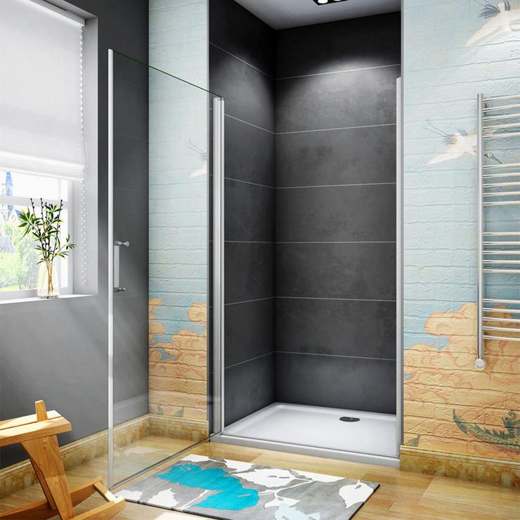 Mampara ducha frontal baño dos puerta plegable con perfil negro mate , –  Aica Sanitarios España