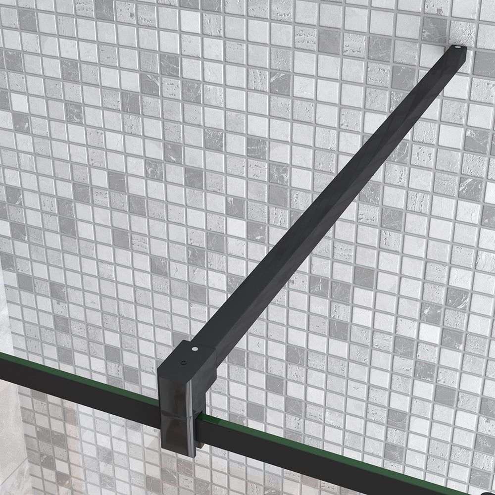 Walkin Mampara Panel de ducha Serigrafiado de línea negra 2 hojas Vidrio 8mm Antical con Barra Negra mate