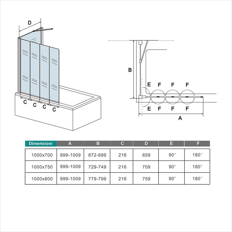 Mamparas de Bañera Biombo Plegable Cristal 4mm Gris Mate - 2 hojas(4 hojas, 5hojas opcional ) plegable+lateral fijo