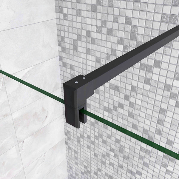 Walkin Mampara Panel de ducha 2 hojas Panel fijo+Lateral giratorio Vidrio 8mm Antical con Barra Negra mate