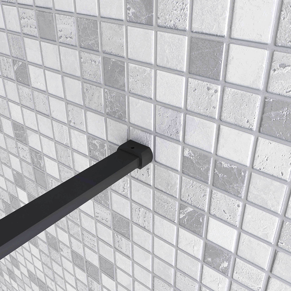Walkin Mampara Panel de ducha 2 hojas Panel fijo+Lateral giratorio Vidrio 8mm Antical con Barra2 Negra mate 90cm