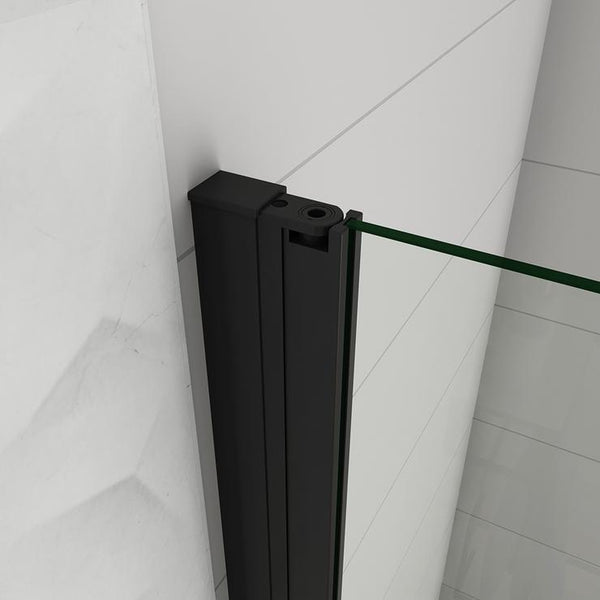 200cm Walk in 1 hojas Abatible perfiles negros mate, vidrio de templado seguridad, antical, transparente de 8mm