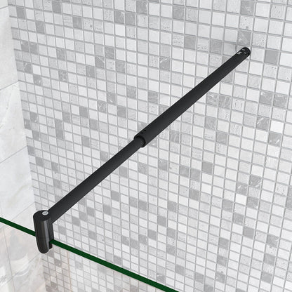 Walkin Mampara Panel de ducha 2 hojas Panel fijo+Lateral giratorio Vidrio 8mm Antical con Barra Negra mate