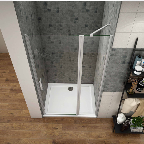 Mamparas de Ducha Frontal Puerta Transparente Abatible Perfil gris mate Cristal Templado 5mm