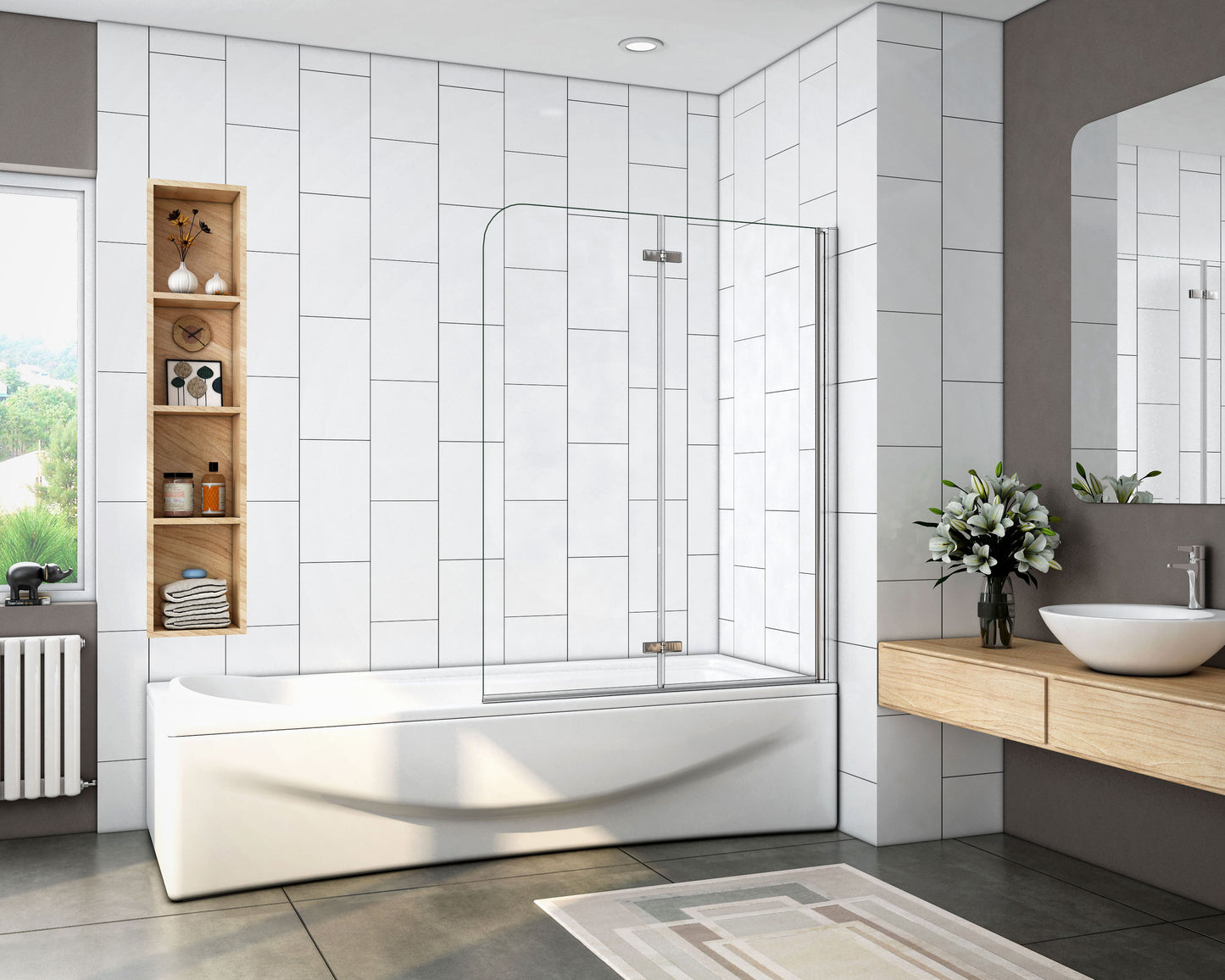 Mampara de baño con Panel pivotante de 180°, Cristal Antical de 6 mm