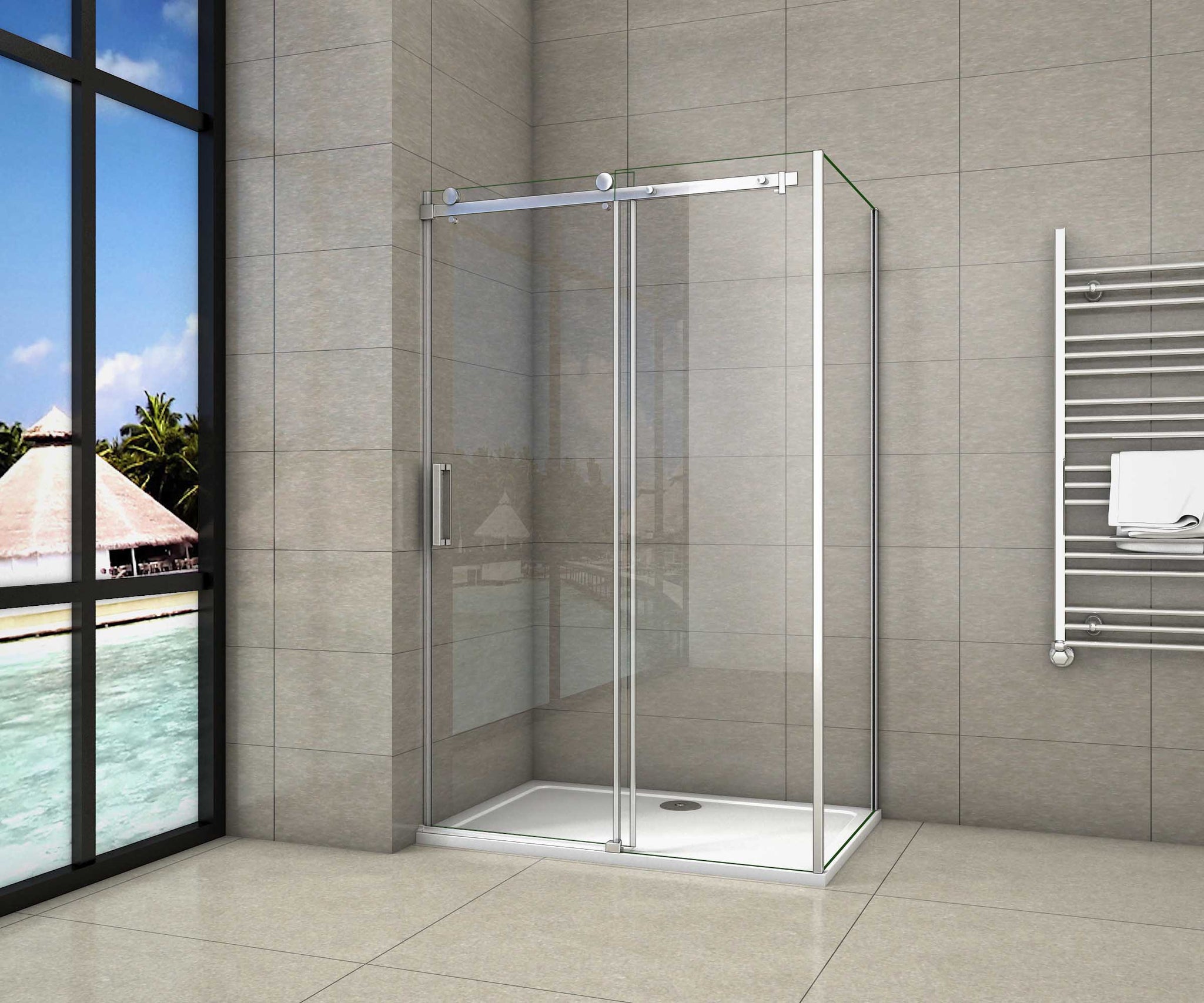 Cabina de ducha, fontal + panel lateral, mampara de 8 mm con tratamiento antical cristal templado