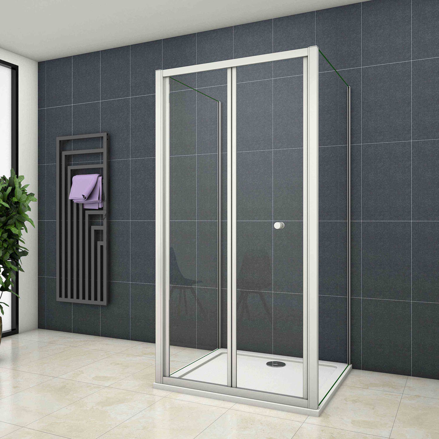 liquidación Mampara de ducha cuadrada ,frontal 2 hojas plegables + dos panel fijo lateral Cristal Templado 5mm
