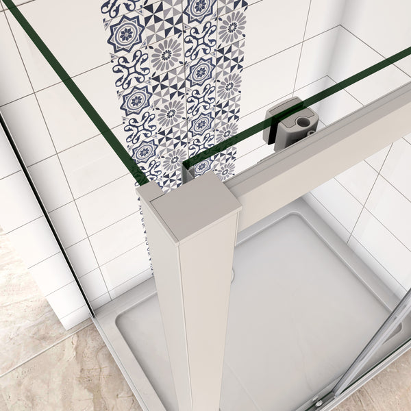 Mampara de ducha cuadrada esquina,frontal 2 hojas correderas + panel fijo lateral Cristal Templado 5mm