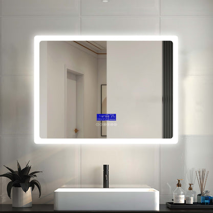Bluetooth Espejo LED Iluminado para baño, Antivaho. Espejo Bluetooth Iluminado con Retroiluminación Luz Ajustable 2700k-6000k, A+
