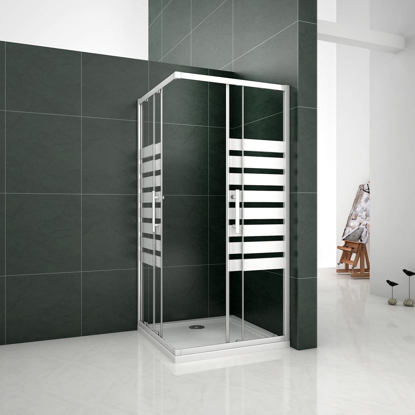 liquidacion Mamparas de ducha corrediza Puertas vidrio Serigrafiada cristal 5mm(80/90 x 195 cm)