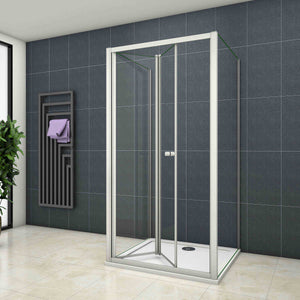 Mampara de ducha cuadrada ,frontal 2 hojas plegables + dos panel fijo lateral Cristal Templado 5mm