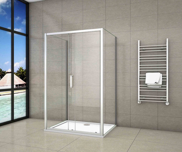 Mampara de ducha,frontal hojas correderas + dos panel fijo lateral Cristal Templado 5mm