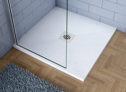 Plato de ducha AICA blanco textura pizarra+Accesorios de desagüe con tapa plástica de forma rejilla (juegos incluidos)