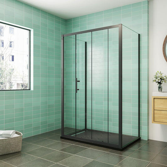 Cabina de Ducha Rectangular Puerta Corredera Cristal Templado 5 MM Perfil Negro Mate Altura 185CM
