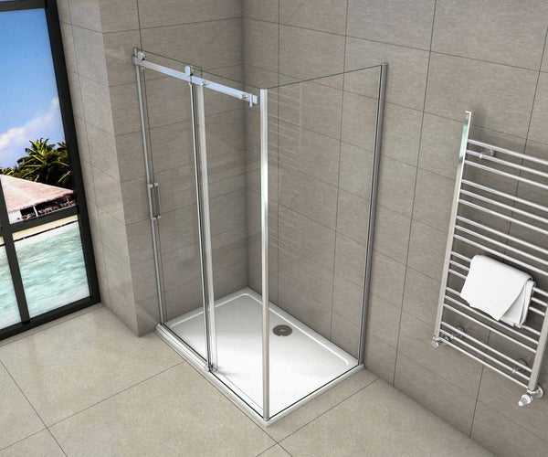 Cabina de ducha, fontal + panel lateral, mampara de 8 mm con tratamiento antical cristal templado