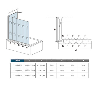 Mamparas de Bañera Biombo Plegable Cristal 4mm Gris Mate - 2 hojas(4 hojas, 5hojas opcional ) plegable+lateral fijo