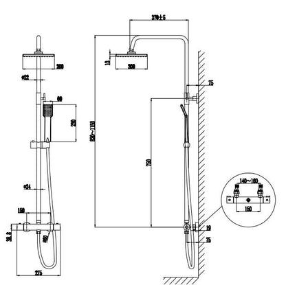 Aica Columna de ducha termostática Columna de ducha sin grifo Columna ducha, la ducha fija y la ducha de mano Altura ajustable 82-115cm