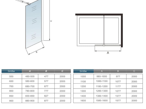 Mampara walk-in, Mampara de ducha fija de,Vidrio templado de 8mm tratamiento antical/Easyclean