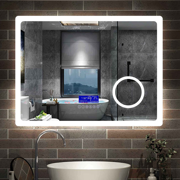 Espejo Redondo de Baño. Espejo de Ducha sin Empañarse + Interruptor Táctil  + Brillo LED Envolvente Blanca Fría