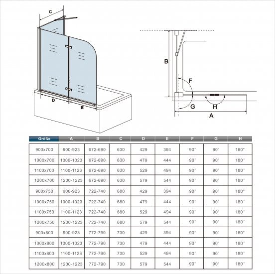 Mampara de baño con Panel pivotante de 180°, Cristal Antical de 6 mm