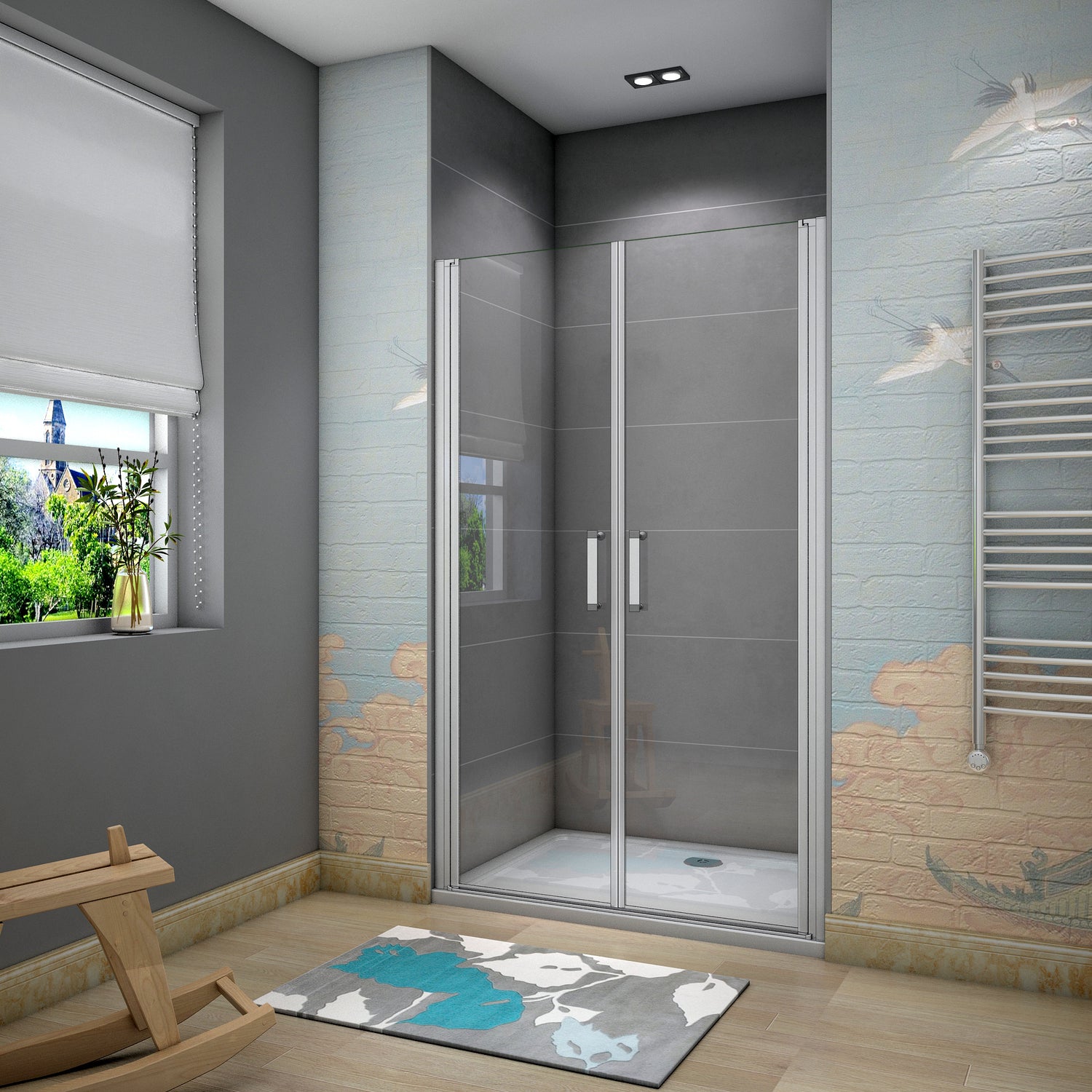 Mamparas de Ducha Puerta Abatible Doble 5mm Altura 185cm