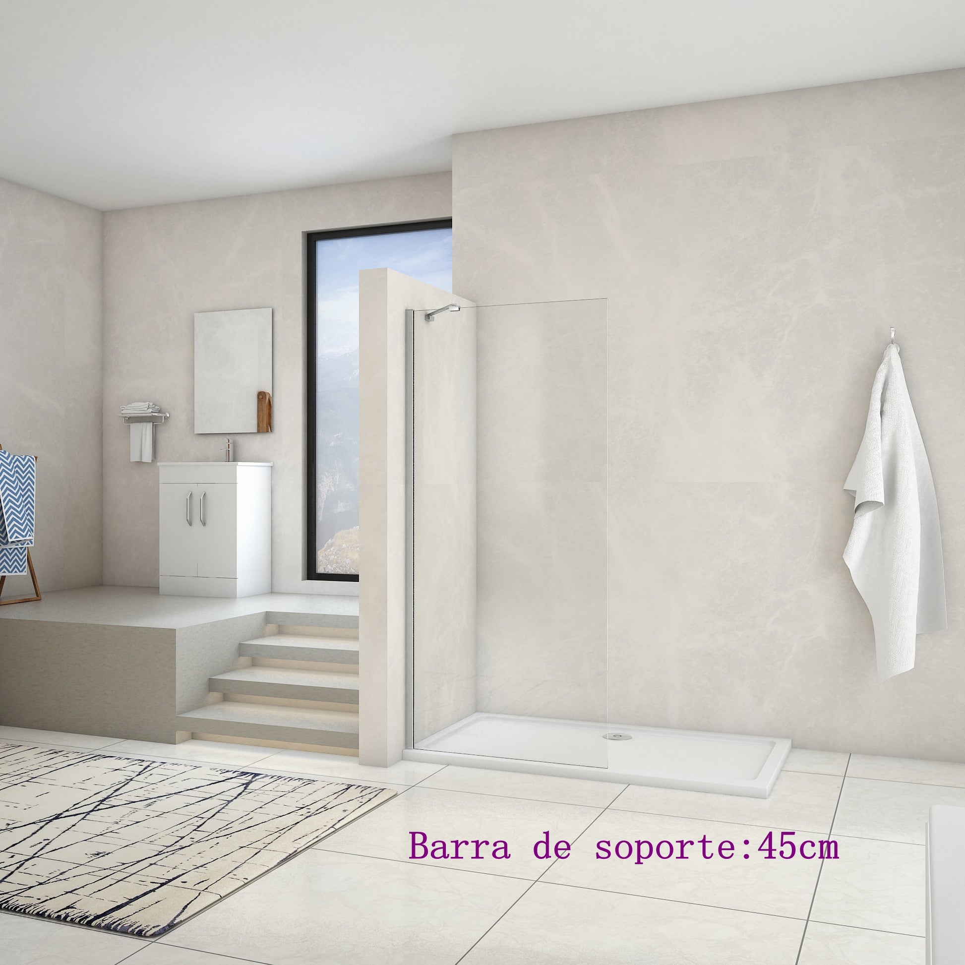 Panel fijo con barra de pared a pared - Mamparas de bañera y ducha