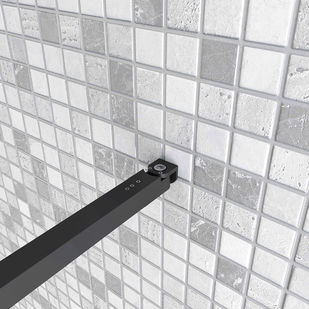 AICA Walkin Mampara Panel de ducha borde de serigrafía negra Vidrio Antical  8mm con Barra 70-120cm Perfil Negro Mate (78-80)x200cm