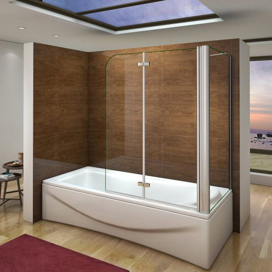 Mamparas Bañera Cristal 6mm Plegable con Panel Fijo Easyclean