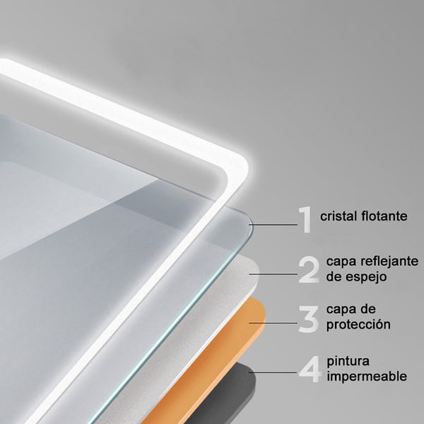 Espejo Regulable de Hogar/de Baño con Función Antiniebla + Brillo LED Envolvente Blanco Frío + Interruptor Táctil