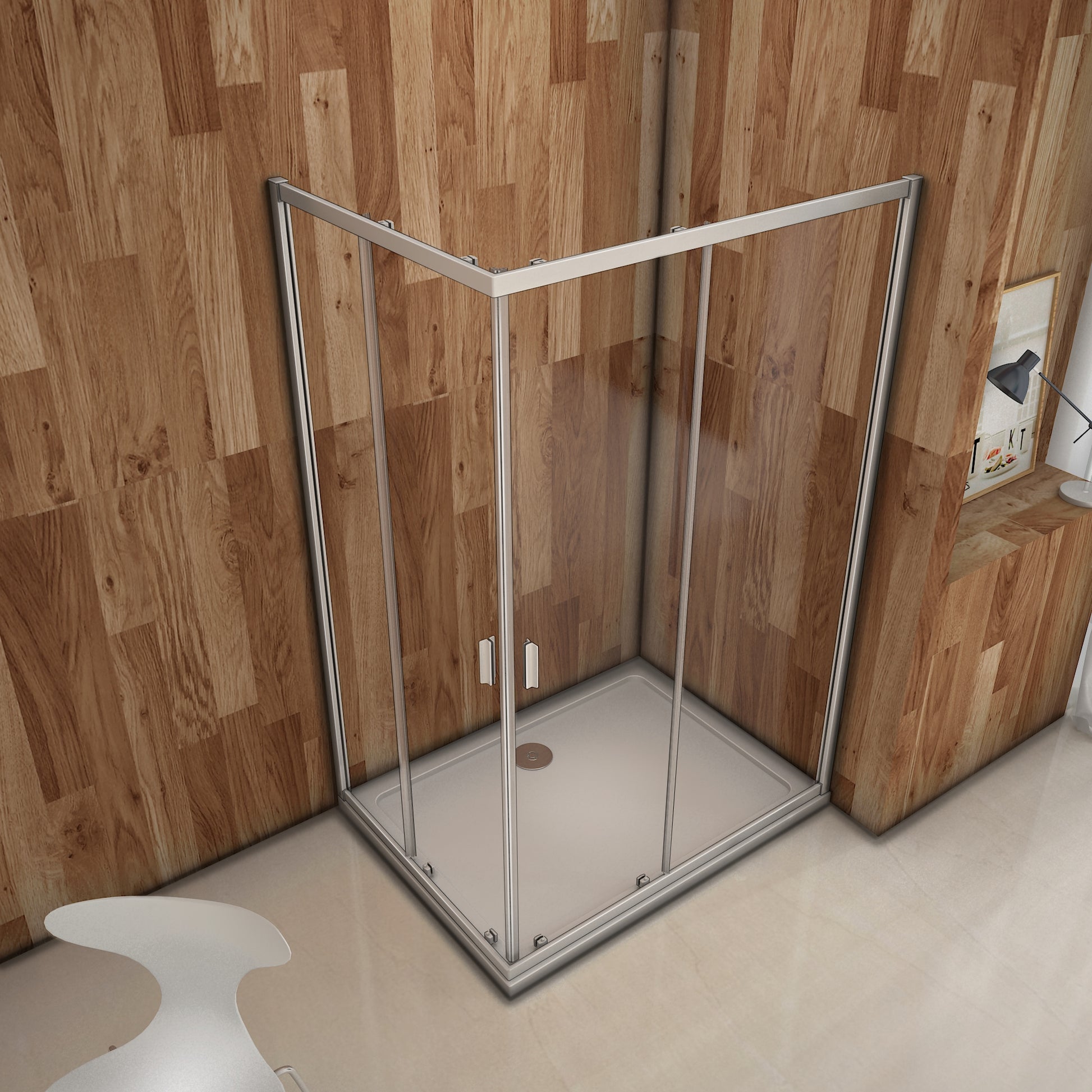 Mampara angular para ducha modelo TITAN apertura vértice de 100 x 70  cristal trazos Ref: 0483+0480 . GME - Hogarissimo