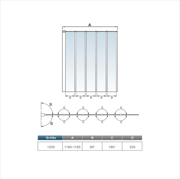 Mamparas Bañera Tina Pantalla Cristal 4mm Biombo 5 veces Plegable vidrio templado Baño Ducha 120x140cm