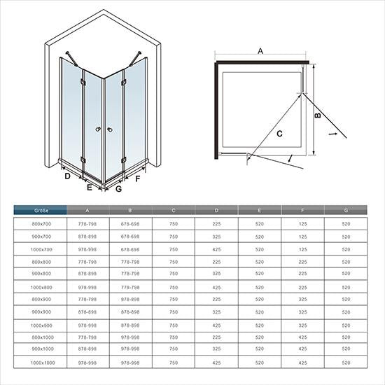 Mamparas Cabina de Ducha cristal 8mm Puerta opaco Abatible de Baño altura 190 cm