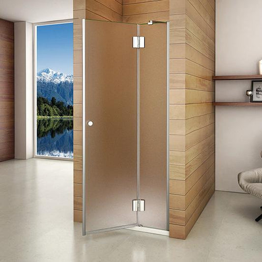 liquidacion Mampara Pantalla de ducha cristal opaco angular de bisagra 8mm con tratamiento antica