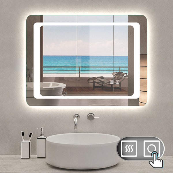 Espejo de baño,Espejo led,Interruptor táctil Dual + Blanco frío 6000k + Función antivaho (Brillo LED Envolvente)