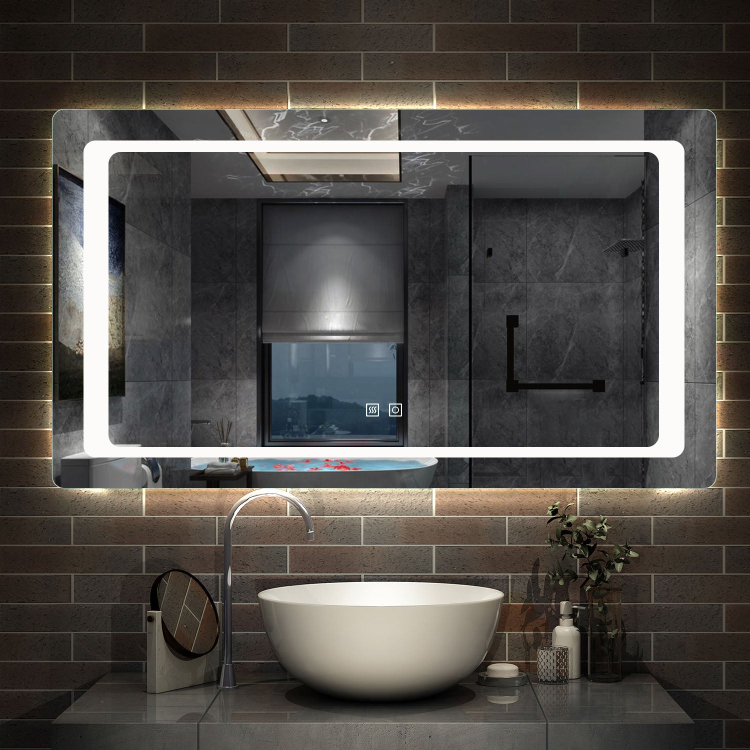 Espejo de baño con luz LED(Brillo LED Envolvente) / antivaho calefacta –  Aica Sanitarios España