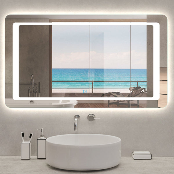 Espejo de Baño con Iluminación LED Luz(Brillo LED Envolvente) Interruptor Táctil con Antiniebla Montado en Pared