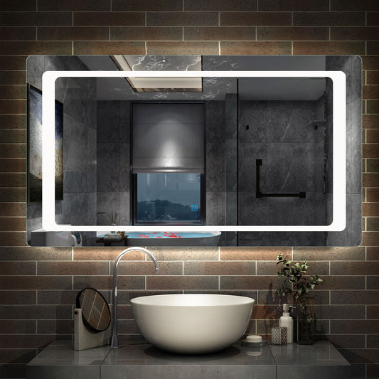 Espejo para Colocar en Baño con Interruptor Táctil de Doble Control + Brillo LED Envolvente Lucimiento Frío + Antiniebla