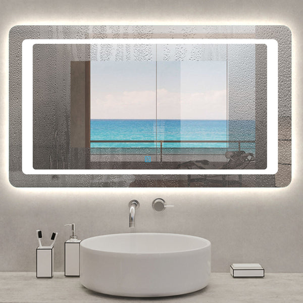 Espejo de Baño con Iluminación LED Luz(Brillo LED Envolvente) Interruptor Táctil con Antiniebla Montado en Pared