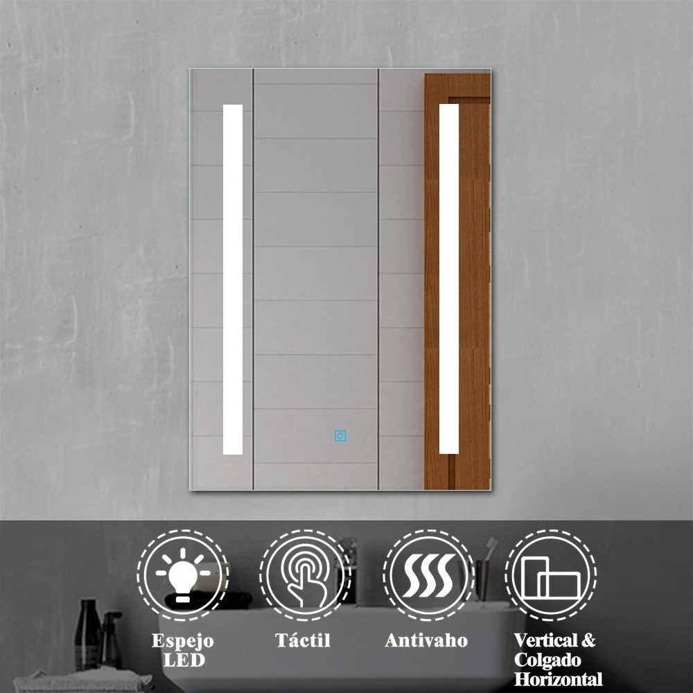 Espejo con luz LED para baño con antivaho / táctil / vertical / luz blanca