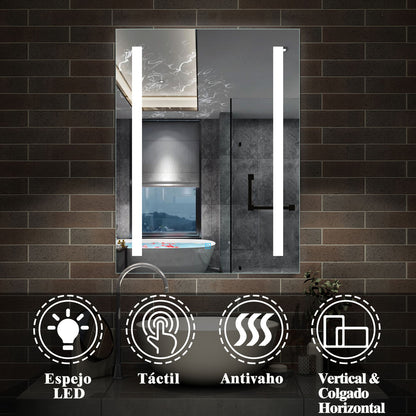 Espejo Perfecto para Baño con Función Antivaho + Luz de LED Blaco Frío + Interruptor Táctil