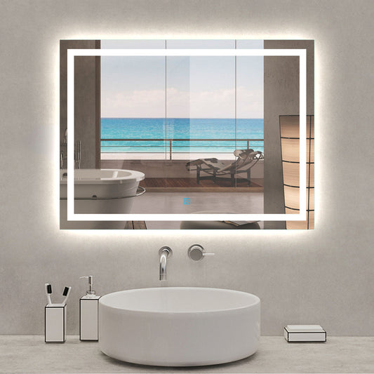 Espejo de baño con iluminación LED Frío Blanco(Brillo LED Envolvente) Espejo Rectangular Antiniebla,Interruptor Táctil, Espejo Montado en Pared