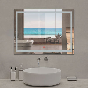 Espejo de baño con iluminación LED Frío Blanco(Brillo LED Envolvente) Espejo Rectangular Antiniebla,Interruptor Táctil, Espejo Montado en Pared