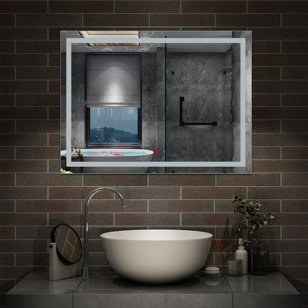 Espejo Decorativo de Baño sin Mojar por Gotitas de Agua(Antivaho) con Interruptor Táctil y Brillo LED Envolvente Luz Fría