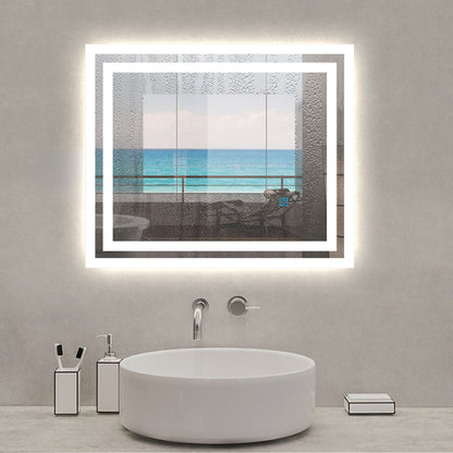 60×50CM Espejo de Baño con Lámpara LED Luz Espejo Interruptor Táctil con Antiniebla Montado en Pared